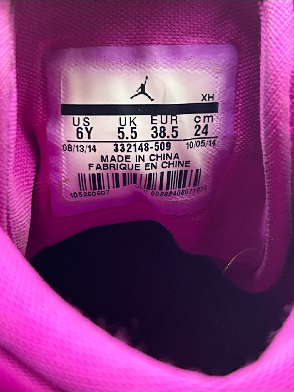 Nike Air Jordan 1 Retro High GG Size 6Y (Womens 7.5) Shoes Fuchsia Flash - Picture 6 of 7